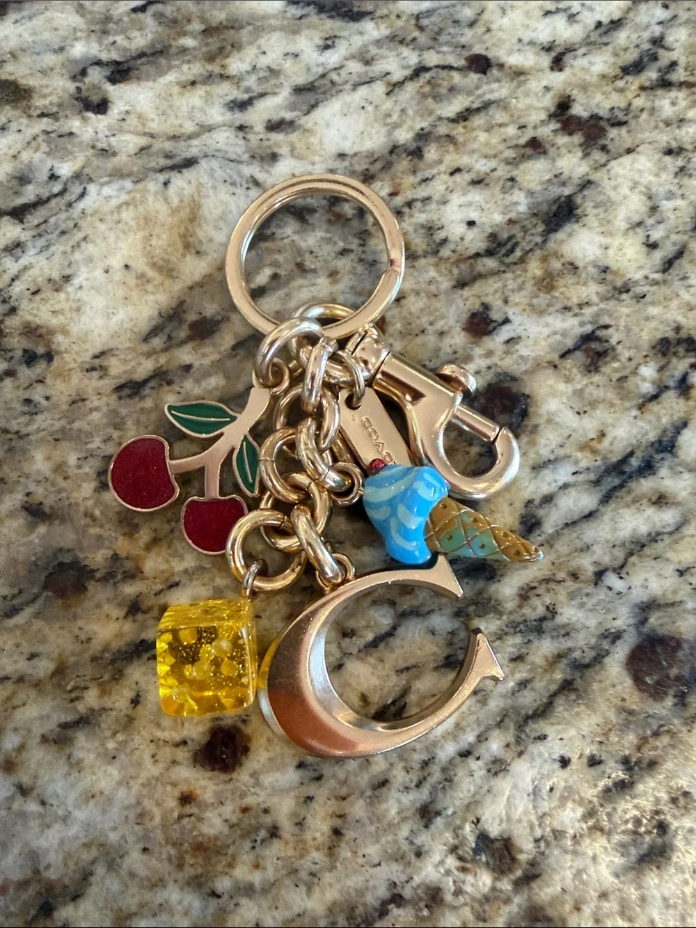 C Charm Cluster Bag Charm/Keychain, Gold/Mixed Enamel-